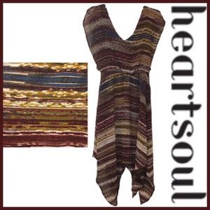 HEART SOUL Asymmetrical Dress - Midi, Burgundy / Maroon, Gold, Blue, Gray, Small